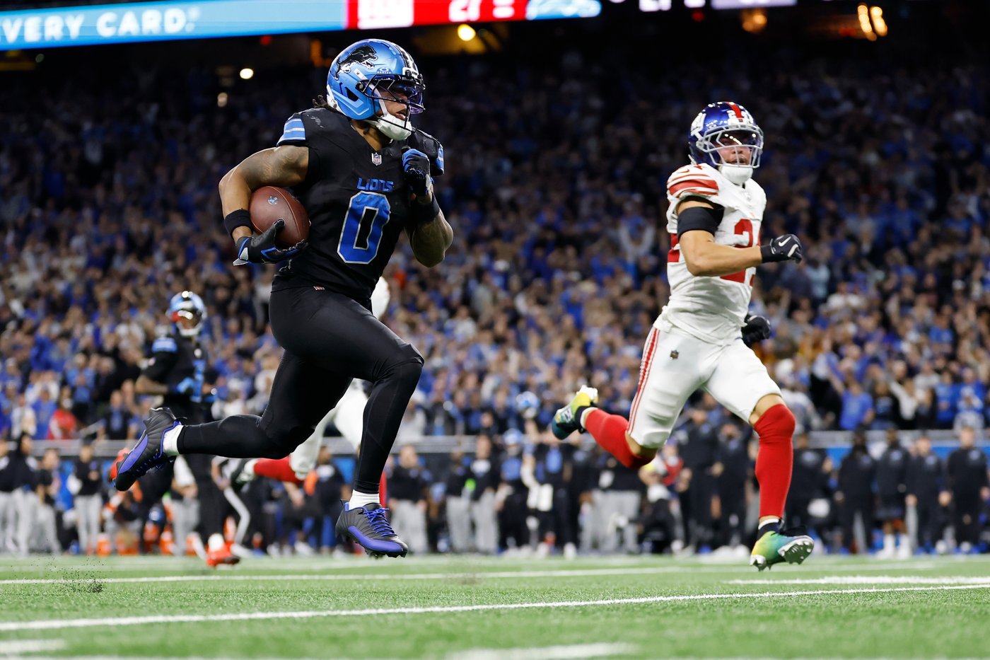 Jahmyr Gibbs rescues Lions with long TD run in OT for 34-27 win over Giants | iNFOnews.ca Jahmyr Gibbs rescues Lions with long TD run in OT for 34-27 win over Giants | iNFOnews.ca