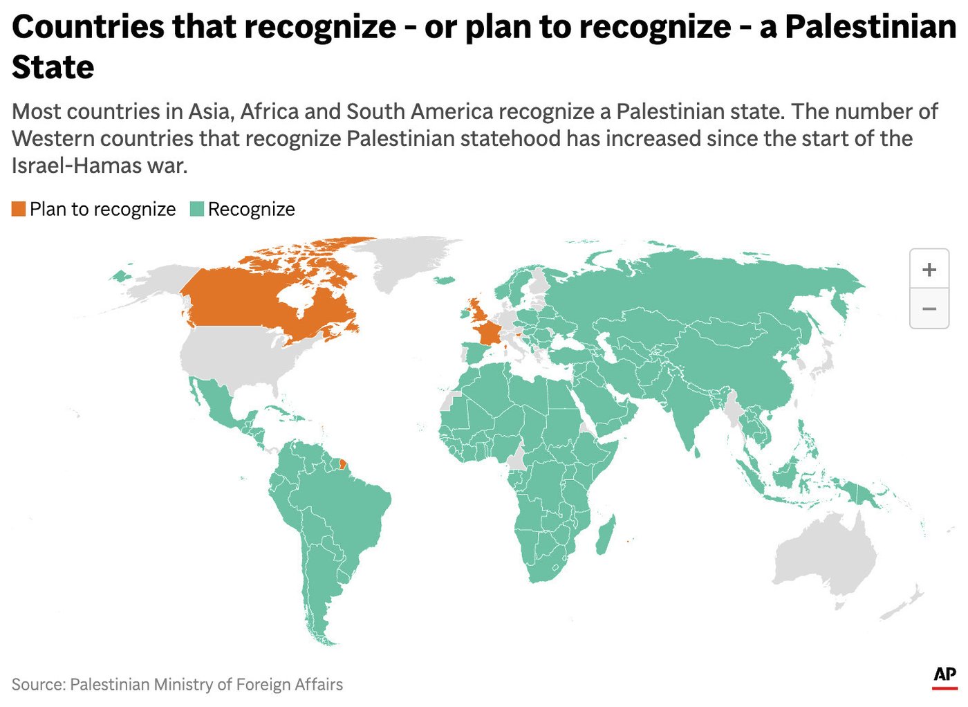 A map showing countries that recognize a Palestinian state and those that plan to | iNFOnews.ca A map showing countries that recognize a Palestinian state and those that plan to | iNFOnews.ca