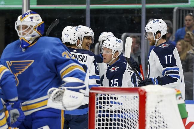 Jets snap 6 game winless streak with 4-1 win over Blues | iNFOnews.ca Jets snap 6 game winless streak with 4-1 win over Blues | iNFOnews.ca