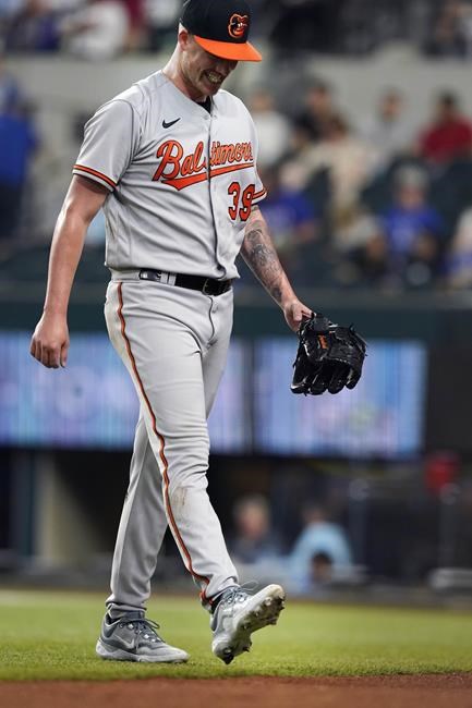 Orioles' Bradish struck on foot by liner, leaves vs. Rangers | iNFOnews.ca