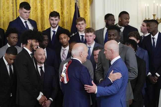 Biden celebrates LSU women's and UConn men's basketball teams at separate White House events | iNFOnews.ca CP215605346