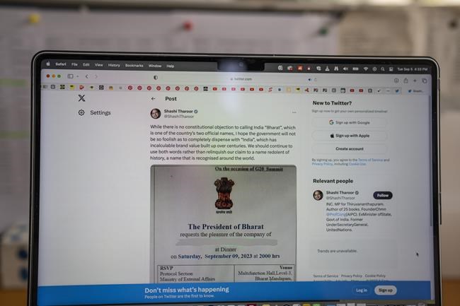 India's government replaces 'India' with ancient name 'Bharat' in dinner invitation to G20 guests | iNFOnews.ca