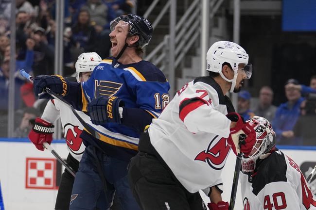 Hayes helps Blues snap skid by burning Devils 4-1 | iNFOnews.ca Hayes helps Blues snap skid by burning Devils 4-1 | iNFOnews.ca