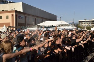 Fans cheering in the Prospera Place parking lot.