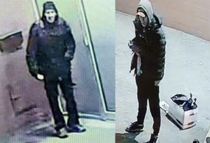 Two men in jackets in security camera footage.