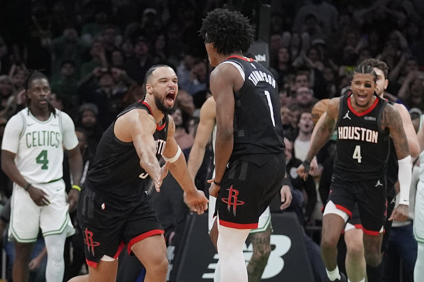 Thompson hits game-winning shot and scores 33 points as Rockets rally past Celtics 114-112 | iNFOnews.ca Thompson hits game-winning shot and scores 33 points as Rockets rally past Celtics 114-112 | iNFOnews.ca