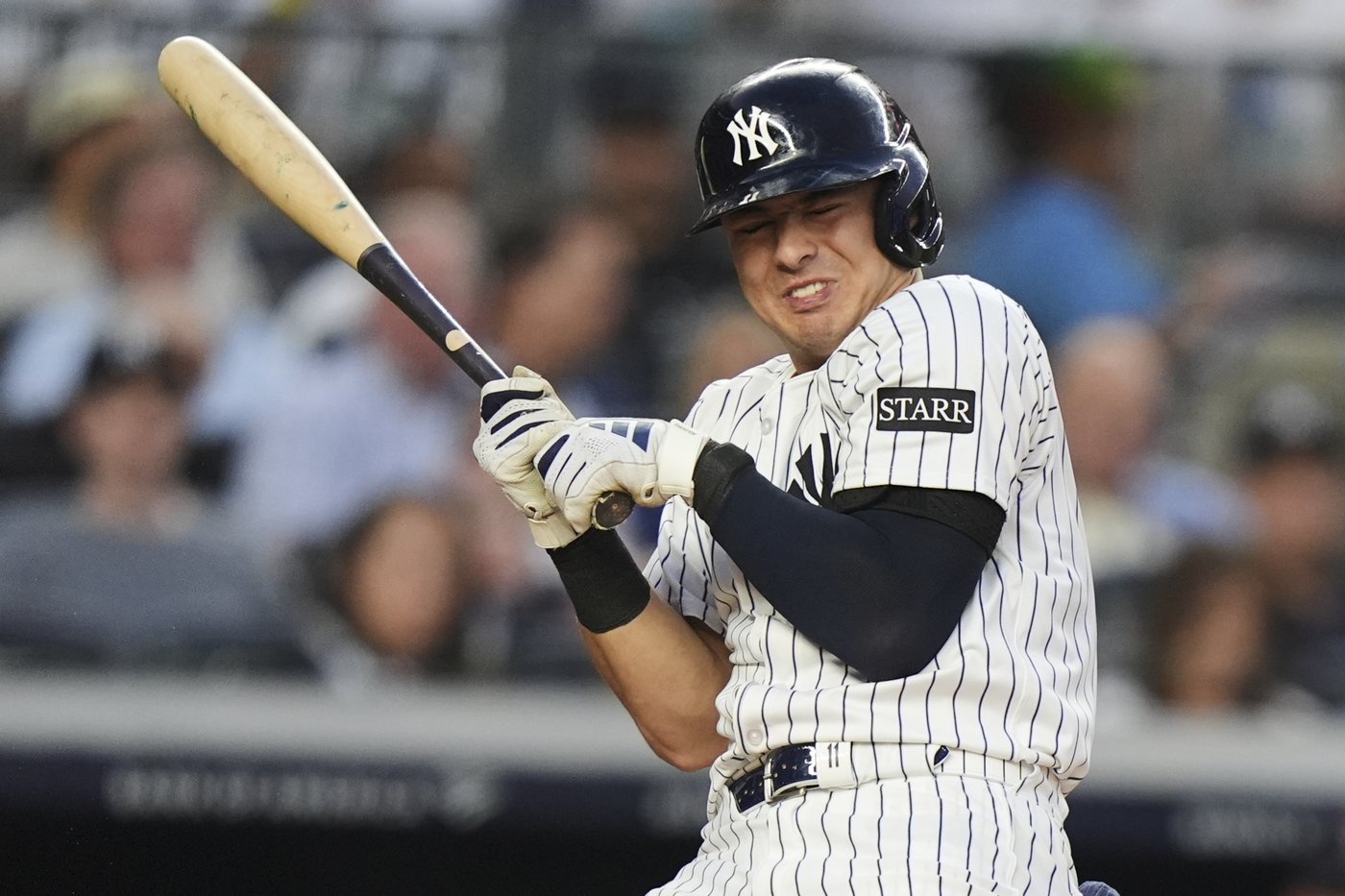 Yankees' Anthony Volpe stiff and sore when hit on elbow by pitch, but scans negative for break | iNFOnews.ca