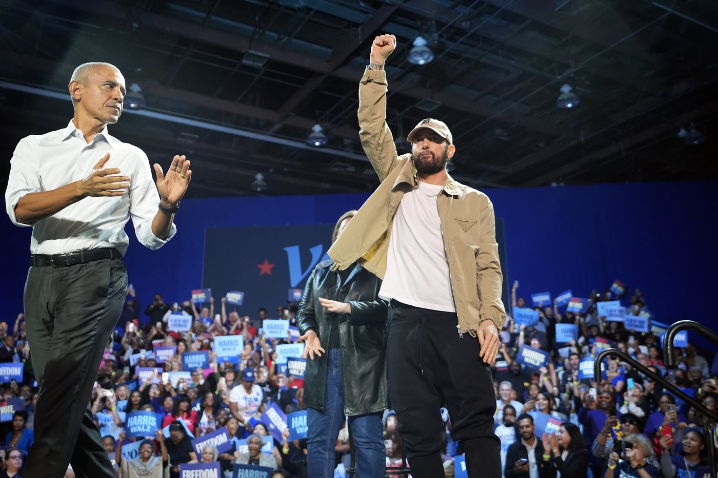 Rapper Eminem and Obama rally voters for Kamala Harris in Detroit | iNFOnews.ca