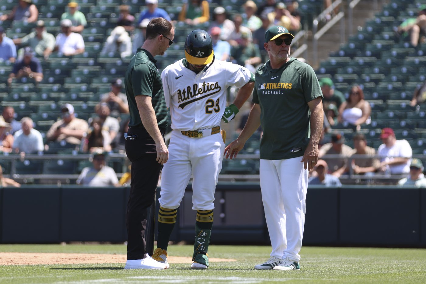 Athletics' Shea Langeliers exits vs. Twins after grabbing left side while batting | iNFOnews.ca