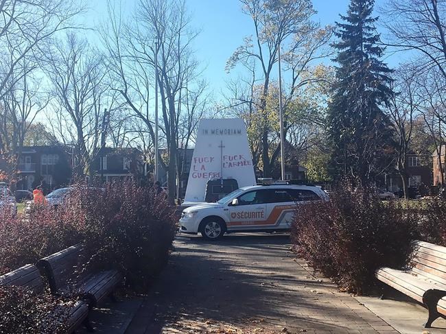 Resident angry after Montreal war monument vandalized on Remembrance Day | iNFOnews.ca