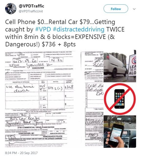 Hefty fines for cellphone-using driver ticketed twice in eight minutes | iNFOnews.ca Hefty fines for cellphone-using driver ticketed twice in eight minutes | iNFOnews.ca