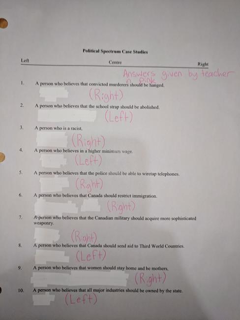 Father says Grade 10 worksheet was biased against right-wing views | iNFOnews.ca Father says Grade 10 worksheet was biased against right-wing views | iNFOnews.ca