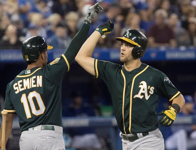 Chad Pinder hits first career grand slam as A's rally past Blue Jays 5-4 | iNFOnews.ca
