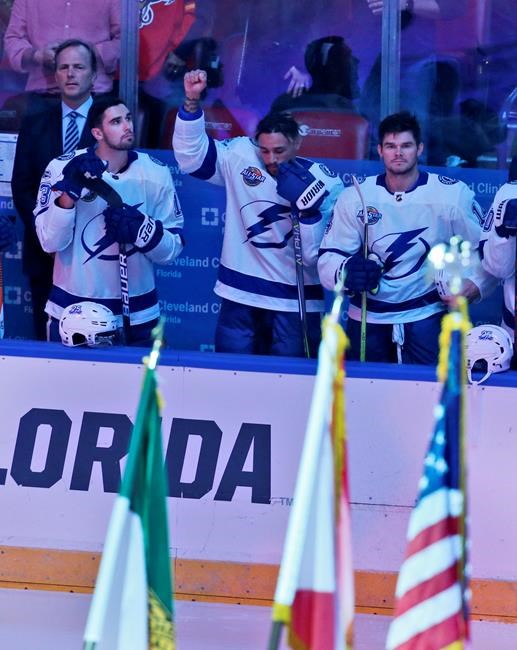 Lightning F J.T. Brown raises fist during national anthem | iNFOnews.ca Lightning F J.T. Brown raises fist during national anthem | iNFOnews.ca
