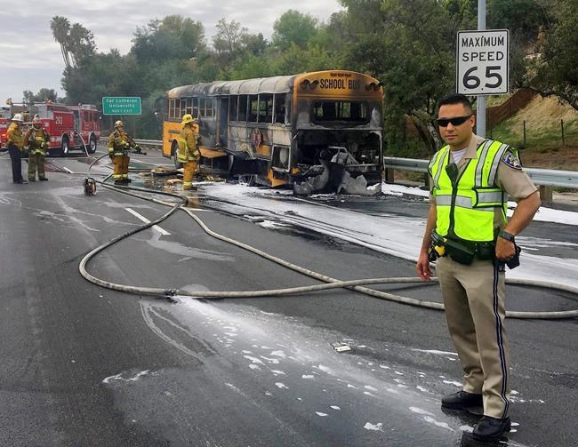 School bus catches fire on LA freeway; all 23 kids escape | iNFOnews.ca