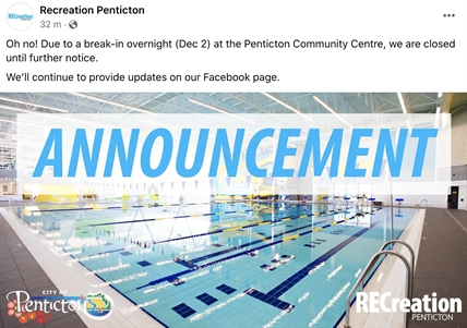 Penticton Community Centre closed due to overnight break-in | iNFOnews.ca