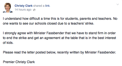 B.C. Premier wades into ongoing teachers' dispute via Facebook post | iNFOnews.ca