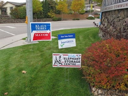 Vote Elephant Storage signs mock actions at Vernon City Hall | iNFOnews.ca