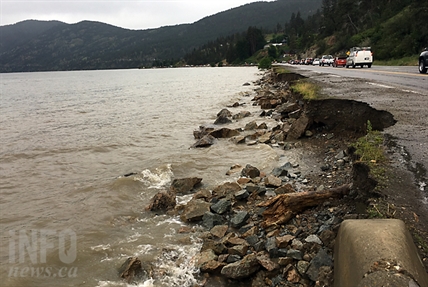 Wind and flooding threatening Highway 97 near Antlers Beach | iNFOnews.ca
