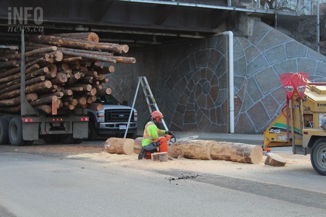 Logging truck gets stuck under Kamloops overpass | iNFOnews.ca