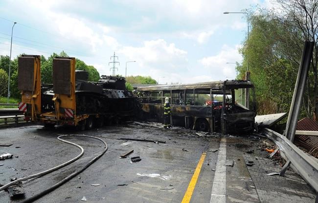 Czech bus catches fire after colliding with trucks, 1 dead | iNFOnews.ca