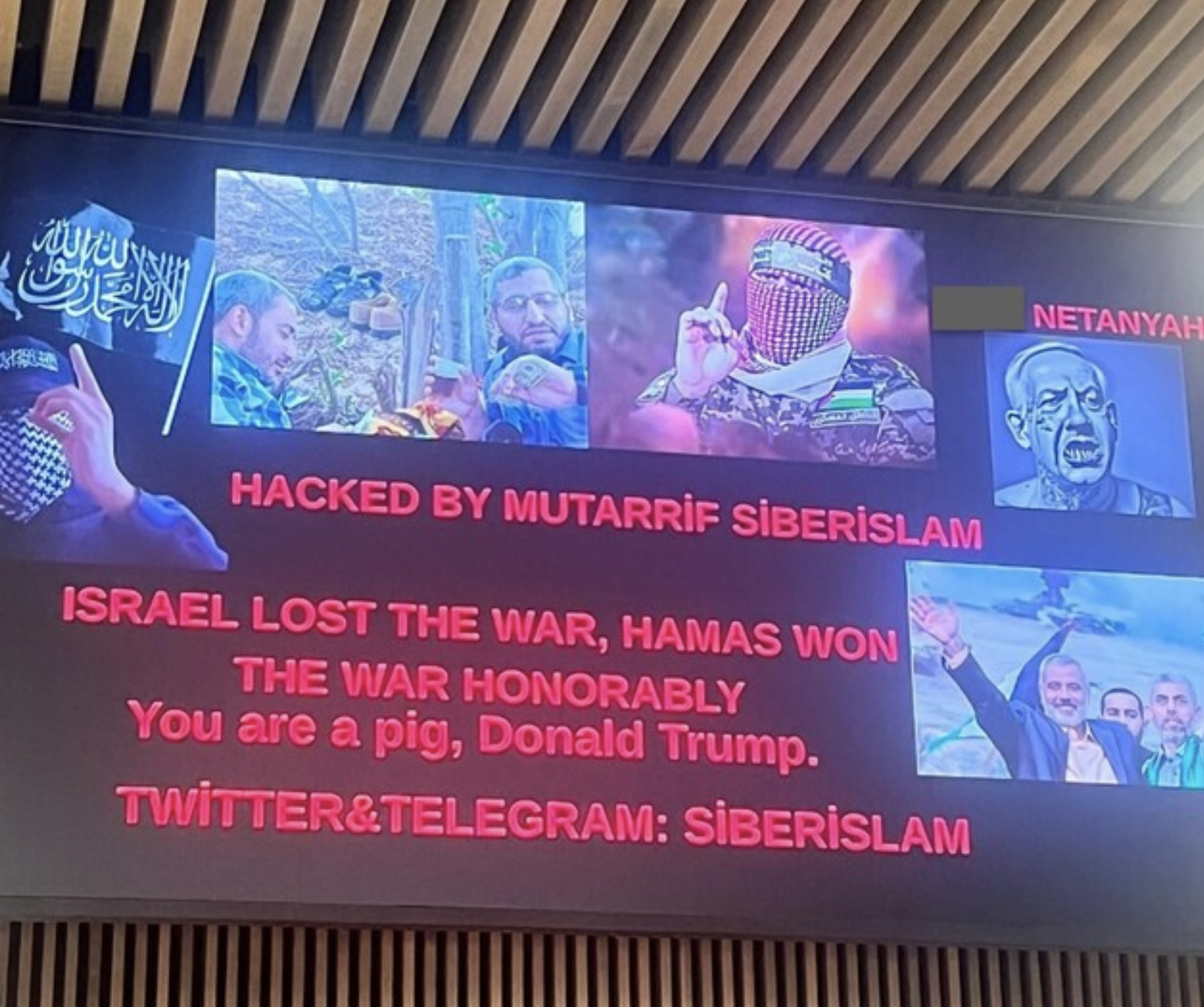 A pro-Hamas, anti-Israel post displayed on a screen in Kelowna's airport.
