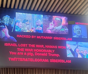 A pro-Hamas, anti-Israel post displayed on a screen in Kelowna's airport.