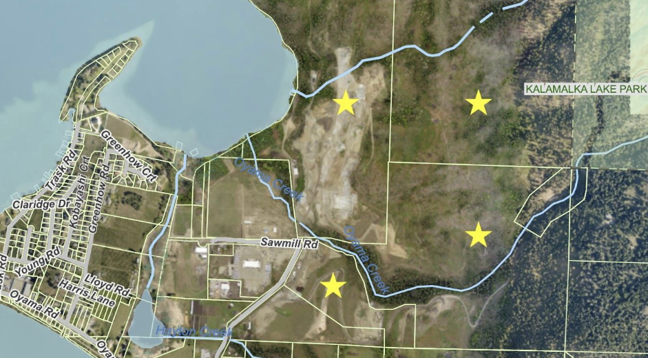 A map of lake counrty with the plots for sale marked.