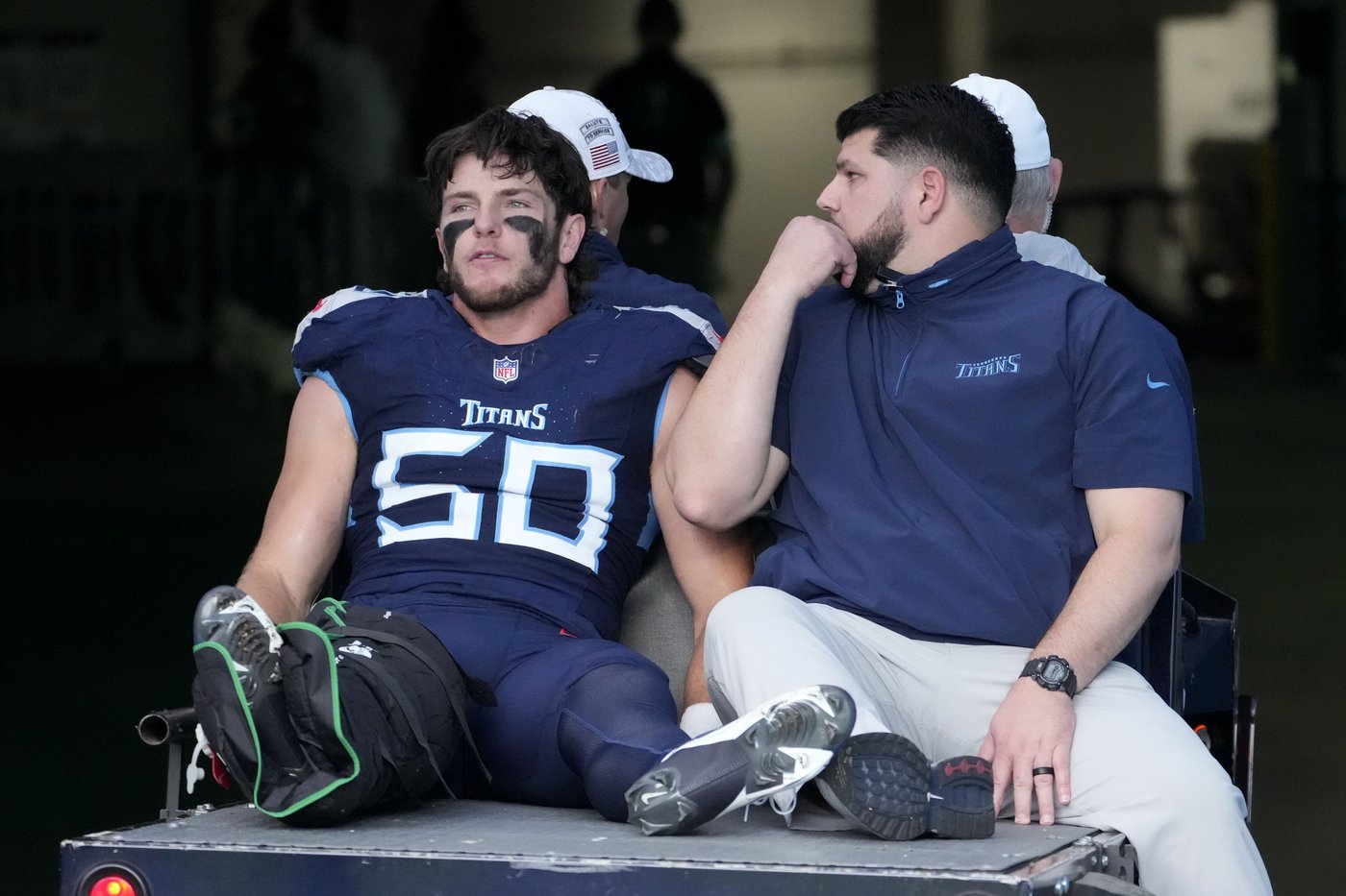 Titans LB Jack Gibbens carted off field with injured right ankle in an air cast | iNFOnews.ca Titans LB Jack Gibbens carted off field with injured right ankle in an air cast | iNFOnews.ca