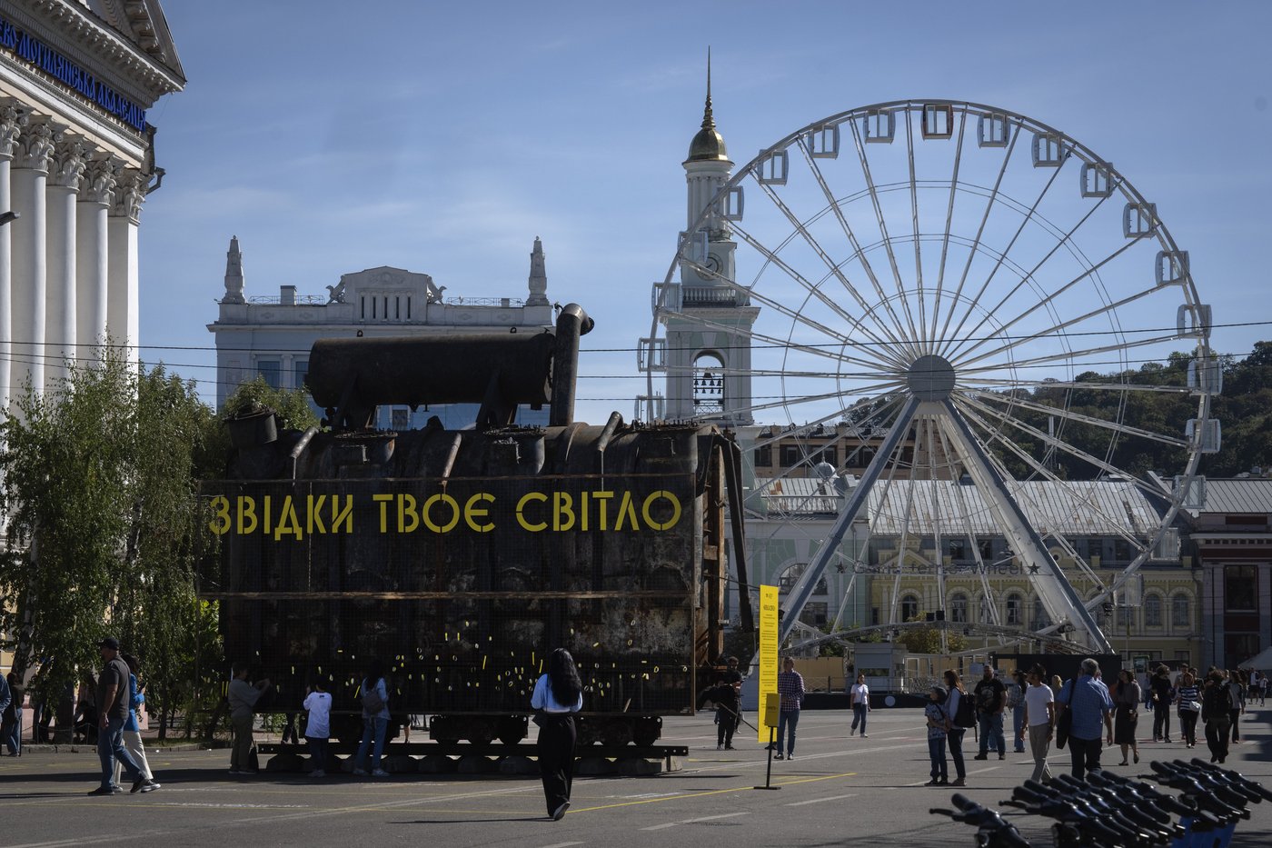 A charred transformer on a Kyiv square makes for an unusual Ukraine war exhibit | iNFOnews.ca