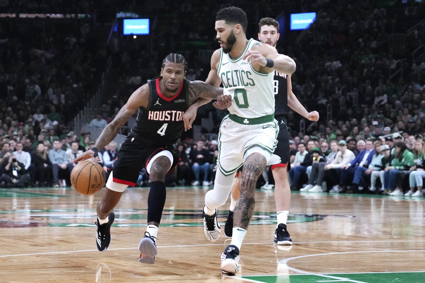 Thompson hits game-winning shot and scores 33 points as Rockets rally past Celtics 114-112 | iNFOnews.ca Thompson hits game-winning shot and scores 33 points as Rockets rally past Celtics 114-112 | iNFOnews.ca