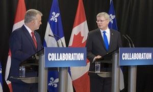 Harper, Couillard announce extension of gas-tax agreement for 10 years | iNFOnews.ca CP28900270