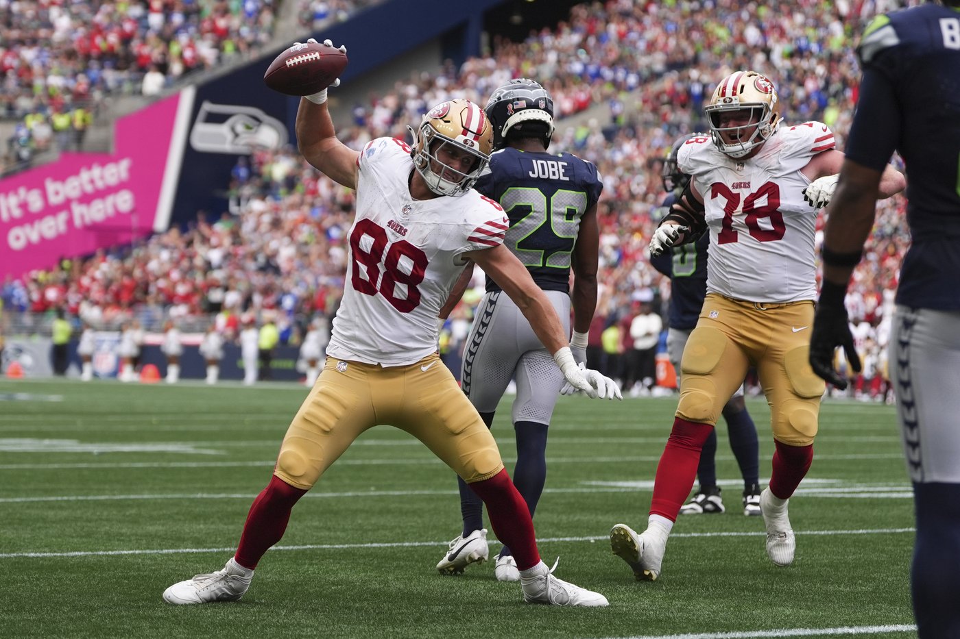 Third-stringer Jake Tonges' late TD catch gives the 49ers a 17-13 win over the Seahawks | iNFOnews.ca