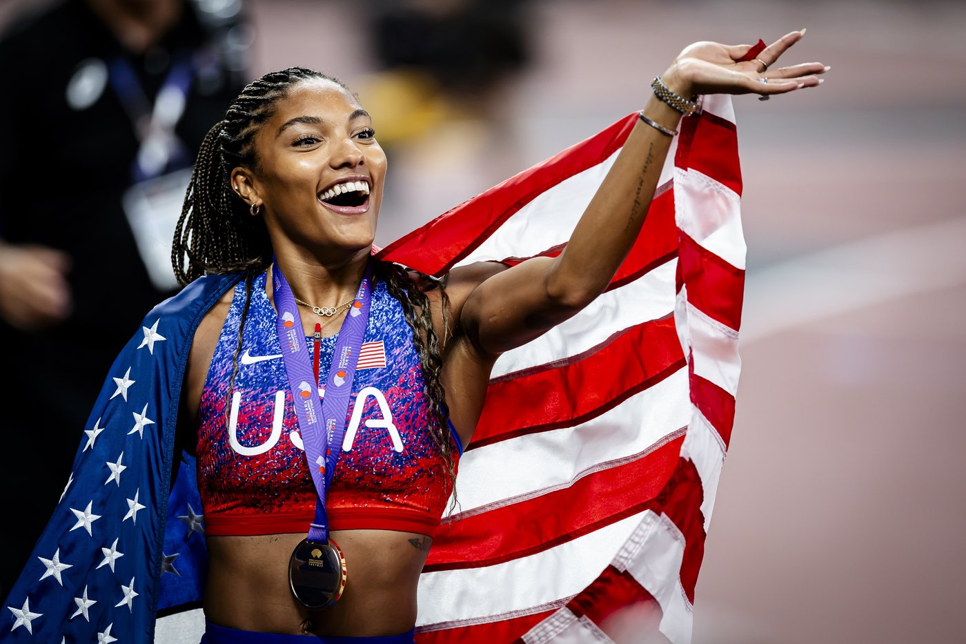 Women's long jump takes over Times Square as Athlos brings track to the bright lights | iNFOnews.ca
