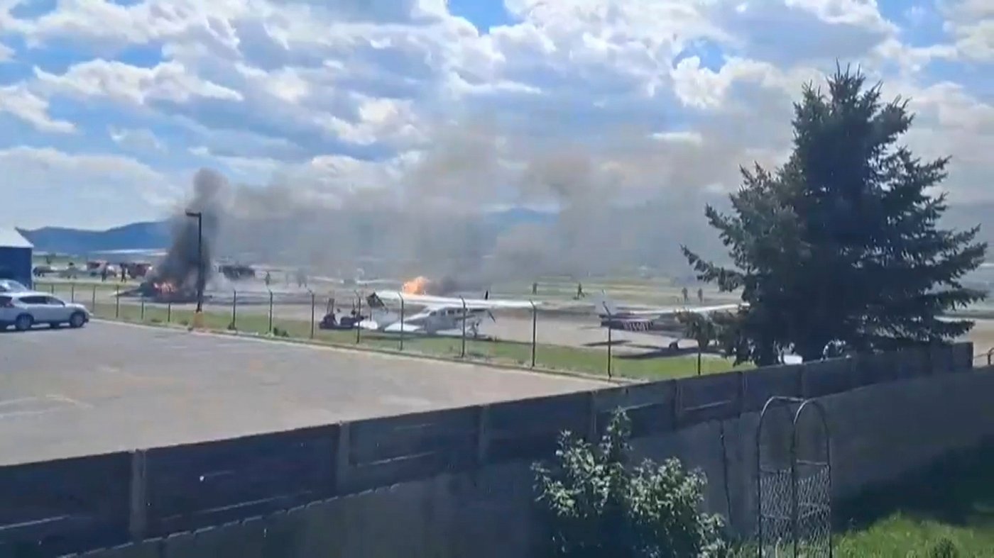 Plane crashes into parked aircraft while landing at Montana airport, sparking fire | iNFOnews.ca