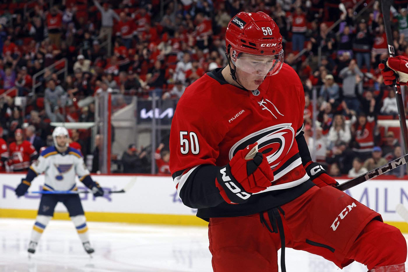 Necas scores twice in 4-point night as Hurricanes beat Blues 4-1 | iNFOnews.ca