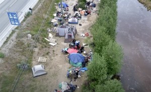 Tents and people living rough.