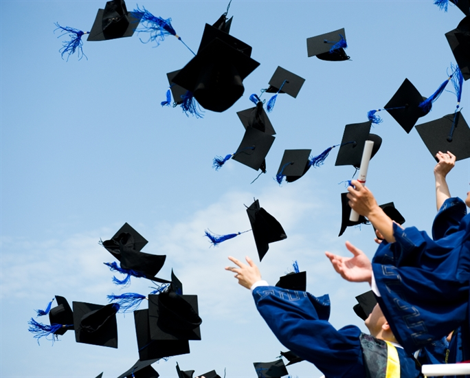 Students throwing their graduation caps.