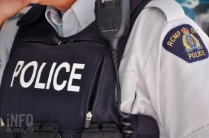 A close-up of a police officer's chest.