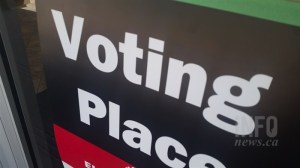 A close-up of a voting place sign.