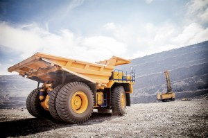 Heavy equipment in an open pit mine.